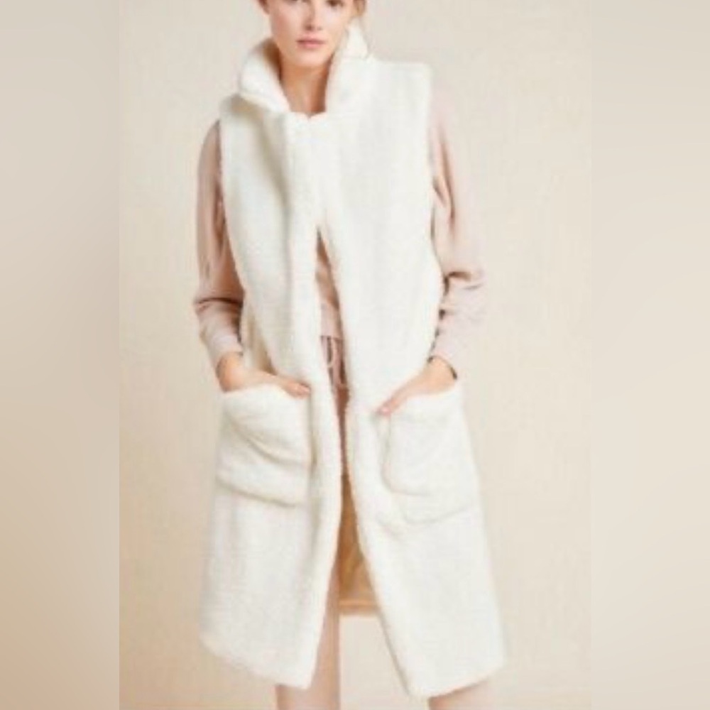Anthropologie Saturday Sunday Cream Sherpa Long Vest M/L